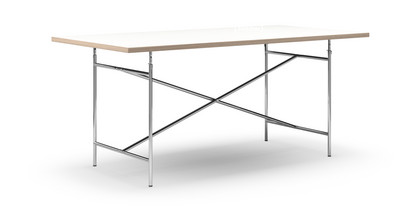 Eiermann Table White melamine with oak edge|180 x 90 cm|Chrome|Vertical,  centred (Eiermann 2)|135 x 66 cm