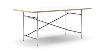 Eiermann Table White melamine with oak edge|180 x 90 cm|Chrome|Vertical,  offset (Eiermann 2)|135 x 66 cm