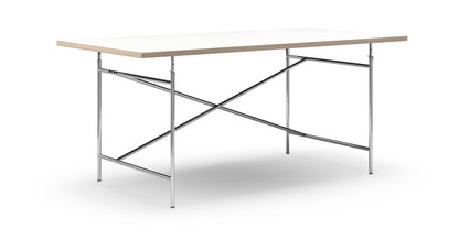 Eiermann Table White melamine with oak edge|180 x 90 cm|Chrome|Vertical,  offset (Eiermann 2)|135 x 78 cm