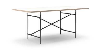 Eiermann Table White melamine with oak edge|180 x 90 cm|Black|Angled, centred (Eiermann 1)|110 x 66 cm