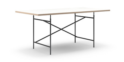 Eiermann Table White melamine with oak edge|180 x 90 cm|Black|Angled, offset (Eiermann 1)|110 x 66 cm