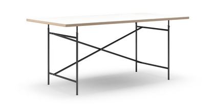 Eiermann Table White melamine with oak edge|180 x 90 cm|Black|Vertical,  offset (Eiermann 2)|135 x 66 cm