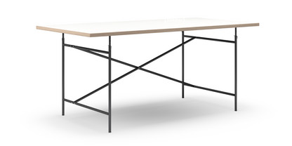 Eiermann Table White melamine with oak edge|180 x 90 cm|Black|Vertical,  offset (Eiermann 2)|135 x 78 cm