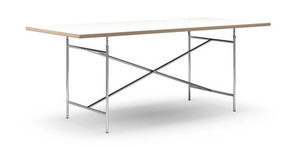 Eiermann Table White melamine with oak edge|200 x 90 cm|Chrome|Vertical,  centred (Eiermann 2)|135 x 66 cm