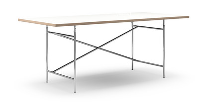 Eiermann Table White melamine with oak edge|200 x 90 cm|Chrome|Vertical,  offset (Eiermann 2)|135 x 66 cm