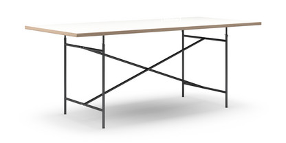 Eiermann Table White melamine with oak edge|200 x 90 cm|Black|Vertical,  centred (Eiermann 2)|135 x 66 cm