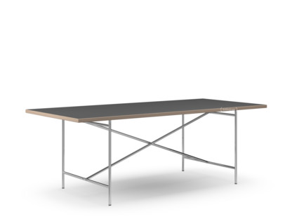 Eiermann 2 Dining Table Linoleum black (Forbo 4023) with oak edge|200 x 90 cm|Chrome