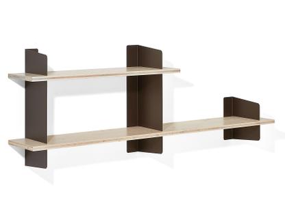 Wall Shelf Atelier 3-layer fir/spruce veneer with white-pigmented lacquer|Dark bronze|Version 3|1x 100 + 1x 160 cm