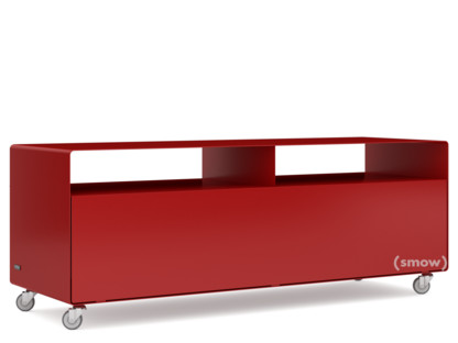 TV Lowboard R 109N Self-coloured|Ruby red (RAL 3003)|Industrial castors