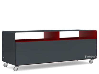 TV Lowboard R 109N Bicoloured|Anthracite grey (RAL 7016) - Ruby red (RAL 3003)|Industrial castors