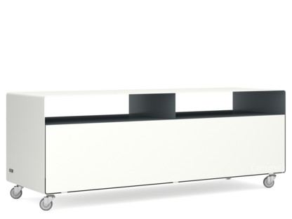 TV Lowboard R 109N Bicoloured|Pure white (RAL 9010) - Basalt grey (RAL 7012)|Industrial castors
