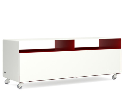 TV Lowboard R 109N Bicoloured|Pure white (RAL 9010) - Ruby red (RAL 3003)|Transparent castors