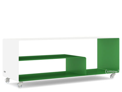 Sideboard R 111N Bicoloured|Pure white (RAL 9010) - May green (RAL 6017)|Transparent castors