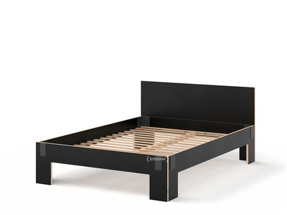 Tagedieb 140 x 200 cm|With headboard|FU (plywood, birch) black|Anthracite|With rollable slatted base