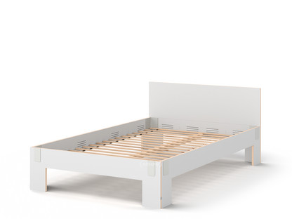 Tagedieb 140 x 220 cm|With headboard|FU (plywood, birch) white|Light grey|With rollable slatted base