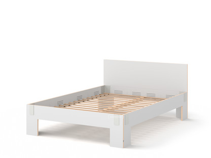 Tagedieb 160 x 200 cm|With headboard|FU (plywood, birch) white|Light grey|With rollable slatted base