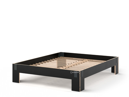 Tagedieb 160 x 200 cm|Without headboard|FU (plywood, birch) black|Steel, powder coated|With rollable slatted base