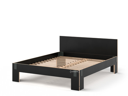 Tagedieb 180 x 200 cm|With headboard|FU (plywood, birch) black|Anthracite|With rollable slatted base