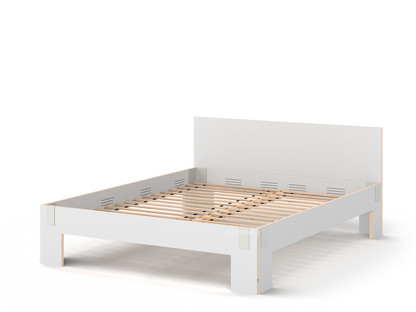 Tagedieb 180 x 200 cm|With headboard|FU (plywood, birch) white|Light grey|With rollable slatted base