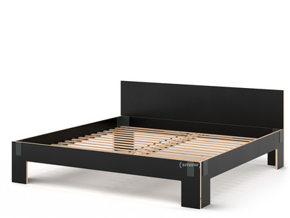 Tagedieb 200 x 200 cm|With headboard|FU (plywood, birch) black|Anthracite|With rollable slatted base