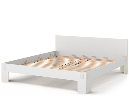 Tagedieb 200 x 220 cm|With headboard|FU (plywood, birch) white|Light grey|With rollable slatted base