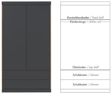 Flai Wardrobe Large (216 x 118 x 61 cm)|Melamine anthracite with birch edge|Configuration 5