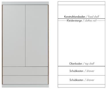 Flai Wardrobe Large (216 x 118 x 61 cm)|Melamine white with birch edge|Configuration 5