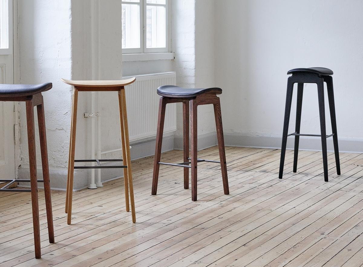 NY11 Bar Stool, Kitchen version seat height 65 cm, Black stained oak