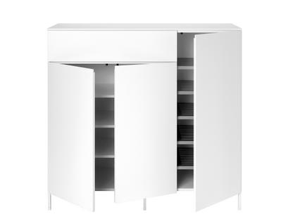 Urban Sideboard With 3 doors and 1 drawer|Shelves left / perforated shoe shelves right|With leg frame