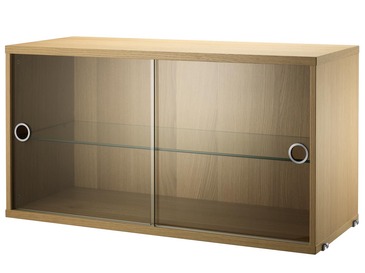 String System Display Cabinet With Sliding Glass Doors Oak Veneer