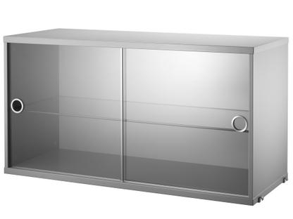 String System Display Cabinet With Sliding Glass Doors Grey lacquered