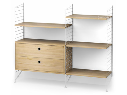 String System Floor Shelf with Drawers White|Oak veneer