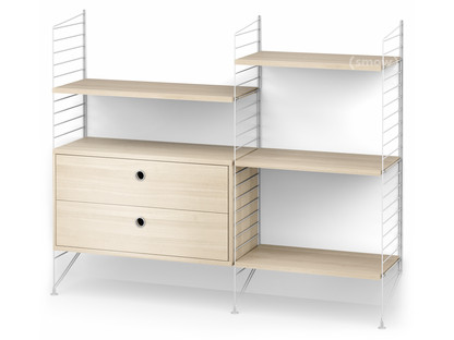String System Floor Shelf with Drawers White|Ash veneer