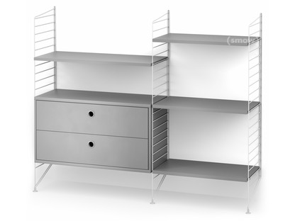 String System Floor Shelf with Drawers White|Grey lacquered
