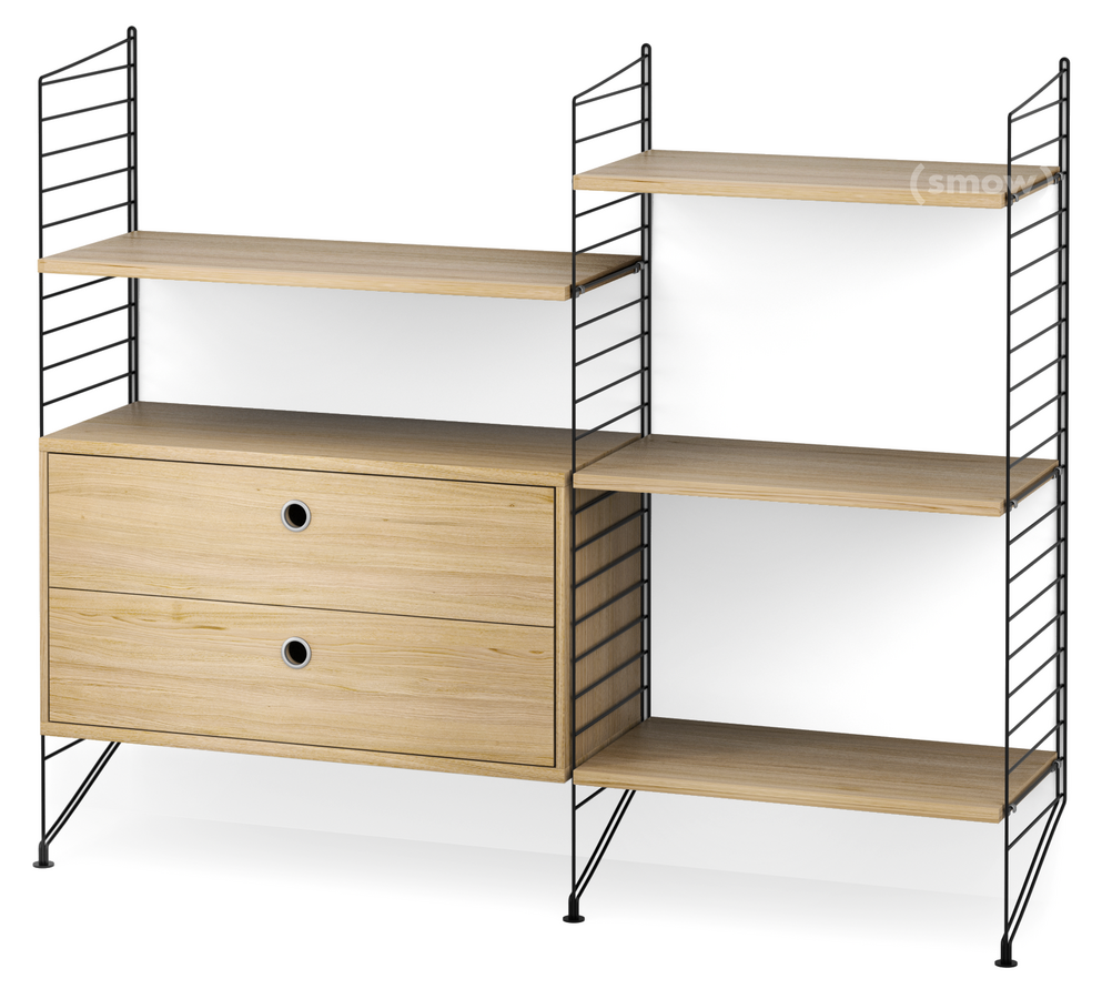 String System Floor Shelf with Drawers, White, White lacquered | String ...