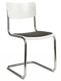 S 43 Classic Chrome-plated frame|Lacquered beech|Pure white (RAL 9010)|Seat pad with upholstery black|No glides