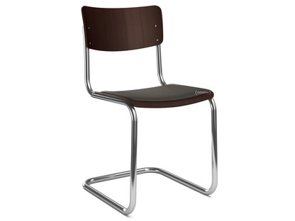 S 43 Classic Chrome-plated frame|Stained beech|Dark brown (TP 89)|Seat pad with upholstery black|No glides