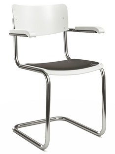S 43 F Classic Chrome-plated frame|Lacquered beech|Pure white (RAL 9010)|Seat pad with upholstery black|No glides