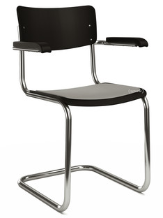 S 43 F Classic Chrome-plated frame|Lacquered beech|Deep black (RAL 9005)|Seat pad without upholstery light grey melange|Black plastic glides with felt