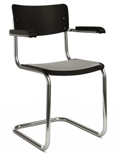S 43 F Classic Chrome-plated frame|Lacquered beech|Deep black (RAL 9005)|Seat pad with upholstery light grey melange|Black plastic glides with felt