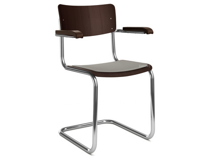 S 43 F Classic Chrome-plated frame|Stained beech|Dark brown (TP 89)|Seat pad with upholstery light grey melange|No glides