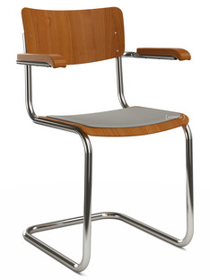 S 43 F Classic Chrome-plated frame|Stained beech|Cherry tree|Seat pad with upholstery light grey melange|No glides