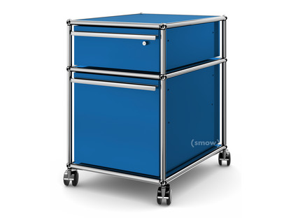USM Haller Mobile Pedestal with Hanging File Basket Only A6-drawer with lock|Gentian blue RAL 5010