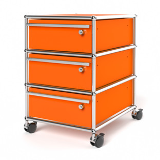 USM Haller Mobile Pedestal with 3 Drawers Type I (with Counterbalance) All compartments with a lock|Pure orange RAL 2004