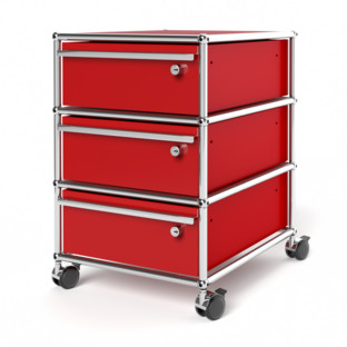 USM Haller Mobile Pedestal with 3 Drawers Type I (with Counterbalance) All compartments with a lock|USM ruby red