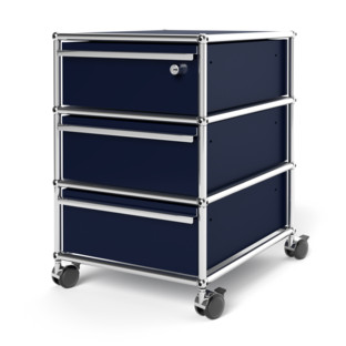 USM Haller Mobile Pedestal with 3 Drawers Type I (with Counterbalance) Top drawer with lock|Steel blue RAL 5011