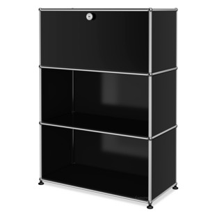 USM Haller Highboard M, Customisable Graphite black RAL 9011|With drop-down door|Open|Open