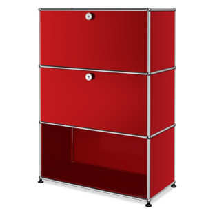 USM Haller Highboard M, Customisable USM ruby red|With drop-down door|With drop-down door|Open