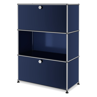 USM Haller Highboard M, Customisable Steel blue RAL 5011|With drop-down door|Open|With drop-down door