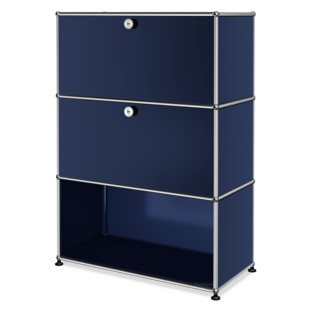 USM Haller Highboard M, Customisable Steel blue RAL 5011|With drop-down door|With drop-down door|Open